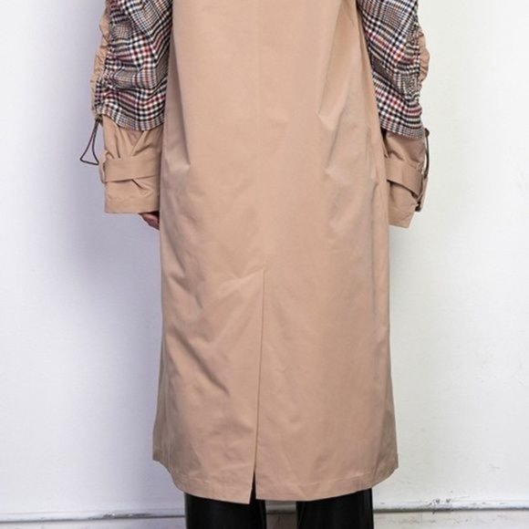 Callie Lives Elaine Berry: Rehab Lab Rain Trench Plaid Double Breasted Tan Coat - Picture 14 of 16